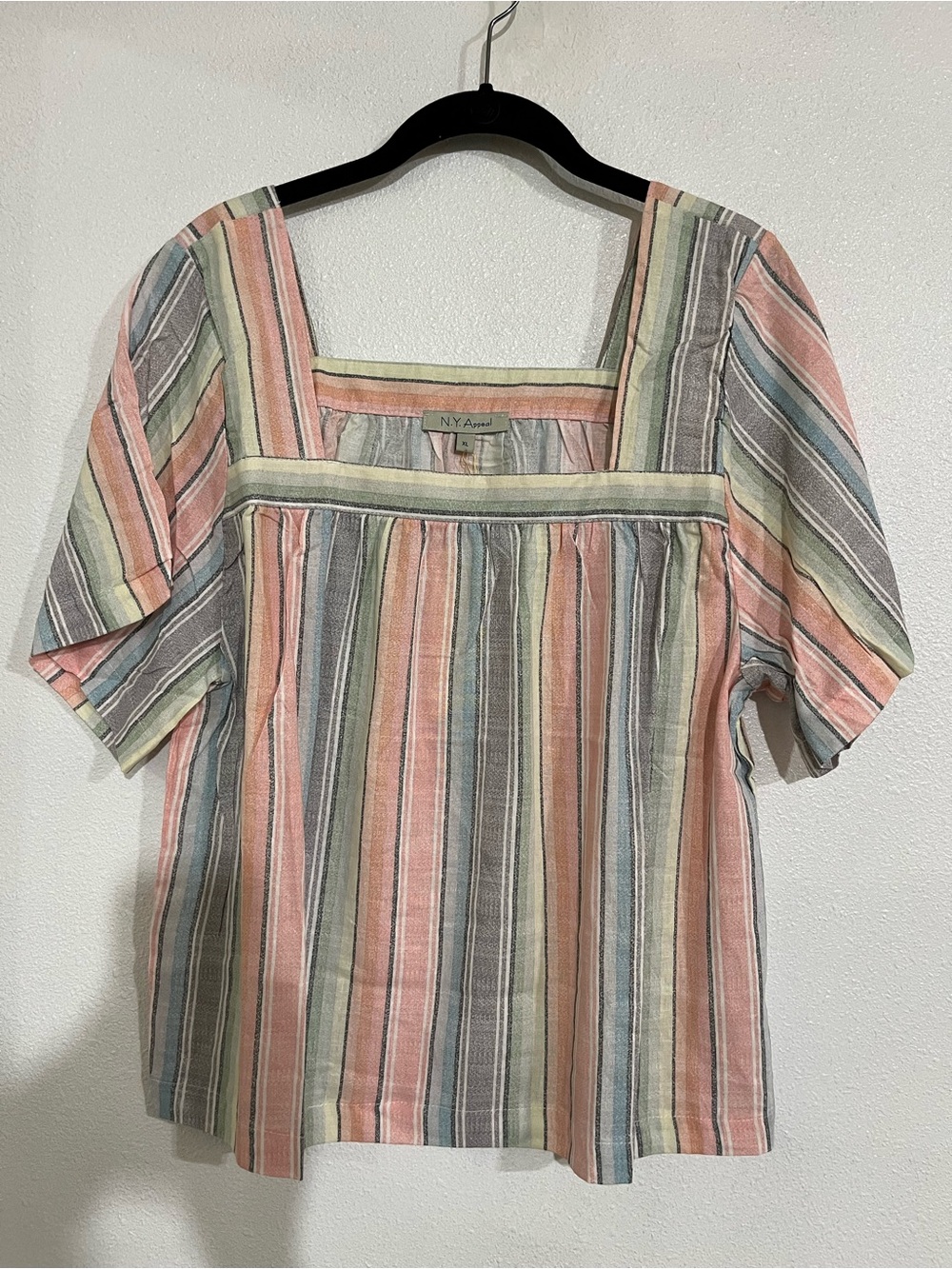 Pastel Multicolor Striped Square-Neck Blouse NWT  Linen blend wide
